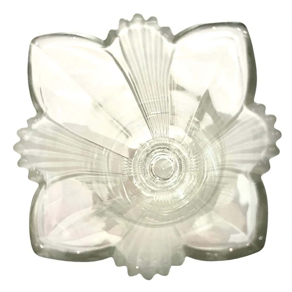 Vintage VASE Ribbed And Frosted With Floral Top Flair 8